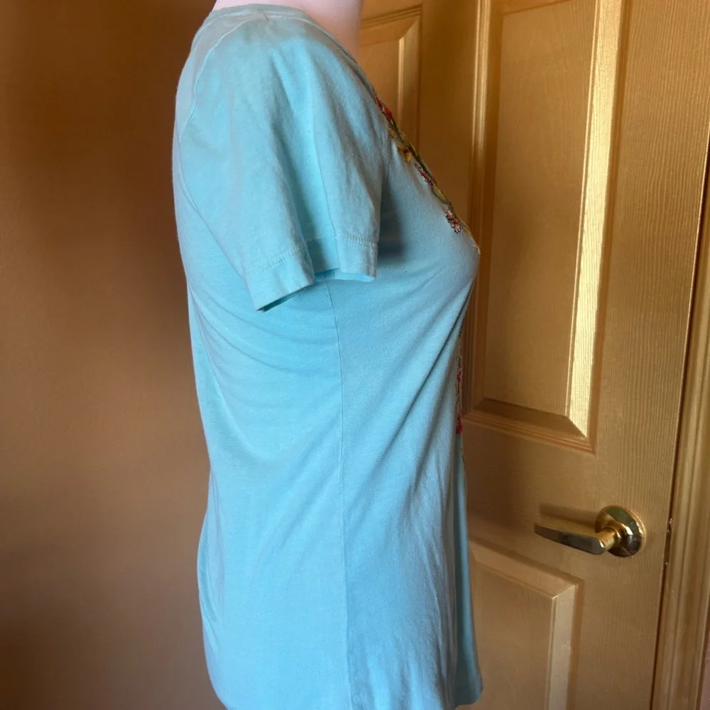 Johnny Was Embroidered Scoop Neck Short Sleeve Top - Aqua - Picture 3 of 8